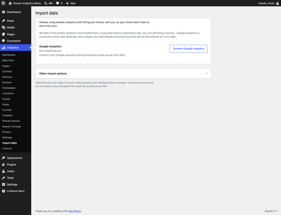 Import your history: Importing from WP Statistics, Independent Analytics or Google Analytics 4